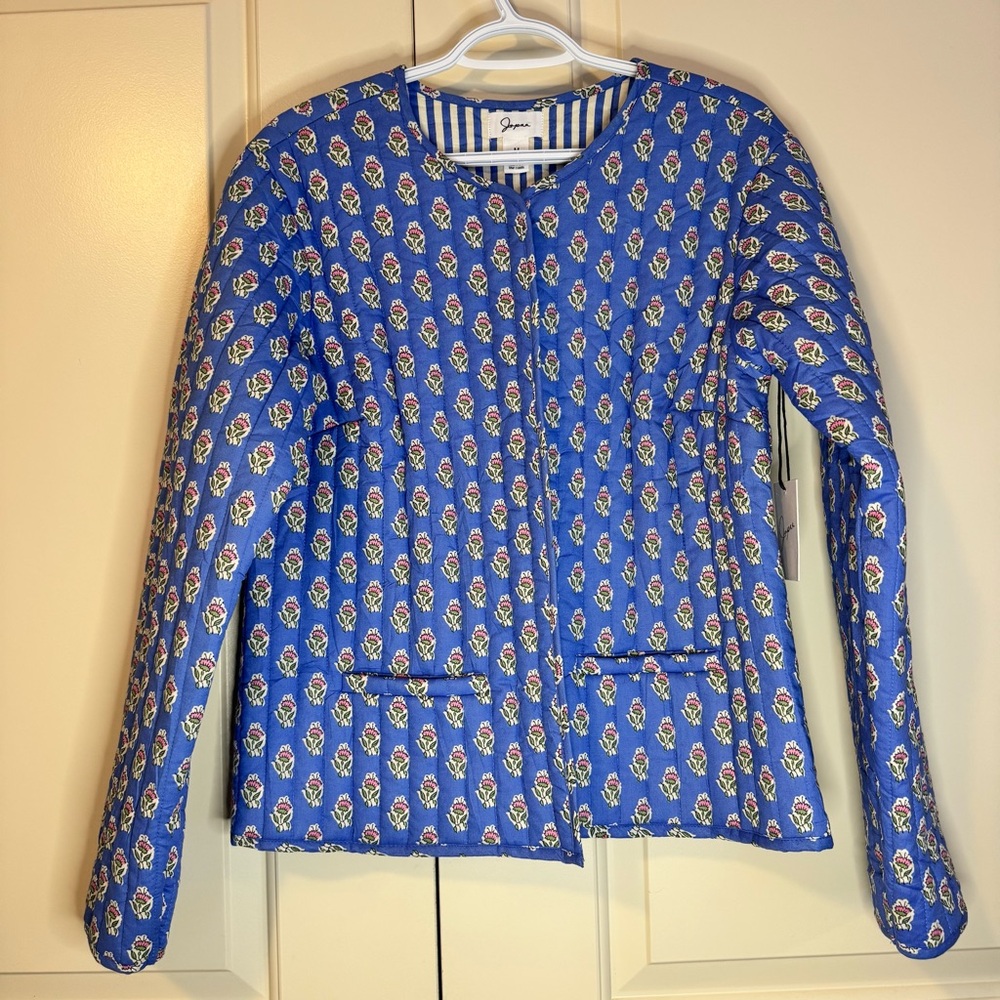 Japna NWT Quilted Floral Jacket Cotton Spring Pockets Hook & Eye Closure Sz M